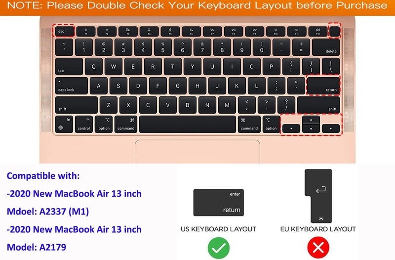imComor MacBook Shortcuts Keyboard Cover for 2020 2021 New MacBook Air 13 inch A2337 M1 Chip A2179 Magic Keyboard with Touch ID Keyboard Cover Skin, Mac OS X Shortcut Keyboard Skin, Gray - Image 2